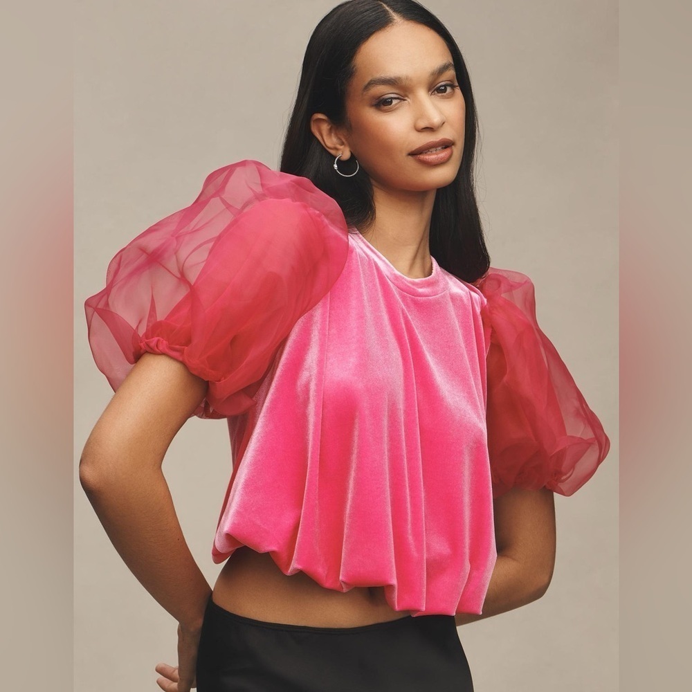 NWT! Anthropologie Maeve Puff-Sleeve Velvet Blouse - Multiple Sizes ☀️